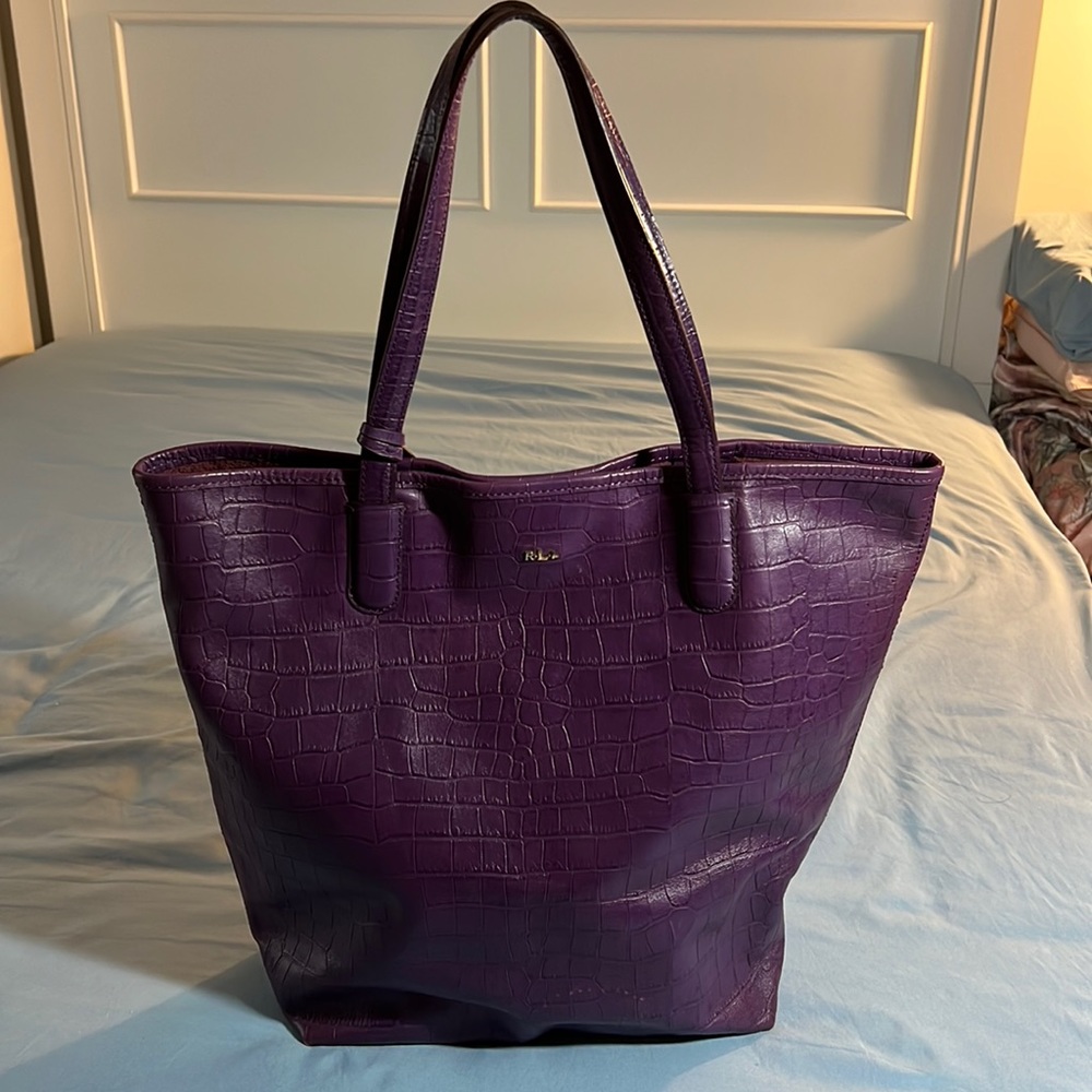 Ralph Lauren Purple Shoulder Croc Handbag